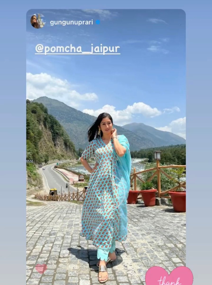 LILLY OF VALLEY HAND BLOCK ANARKALI SET WITH ORGANZA DUPATTA - Pomcha Jaipur