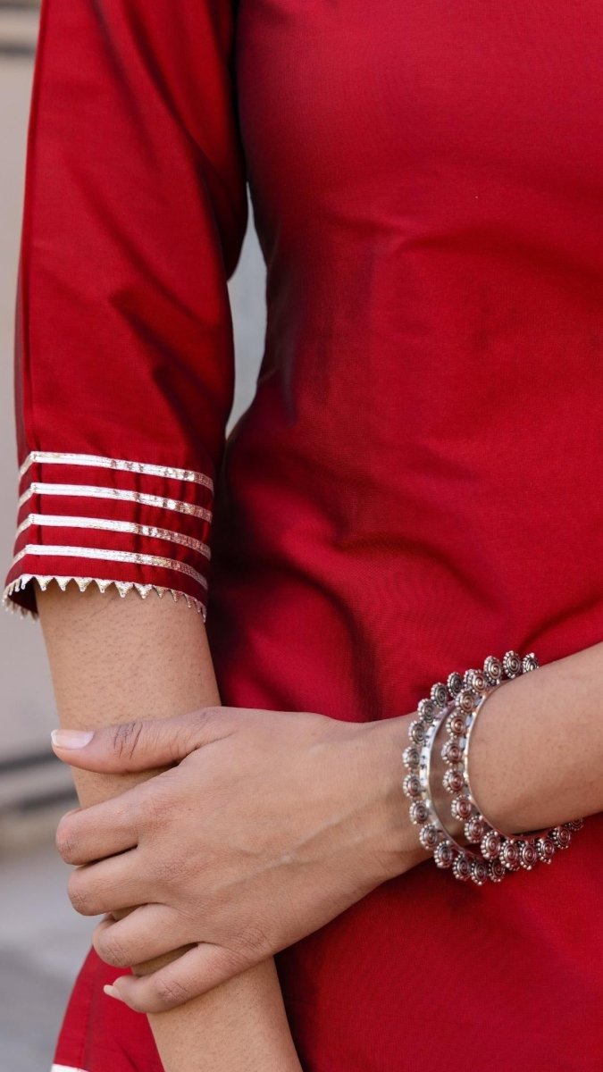 MIRZA RED KURTI SKIRT SET - Pomcha Jaipur