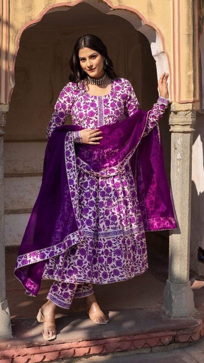 MONSOON LILLY PURPLE COTTON ANARKALI SET - Pomcha Jaipur