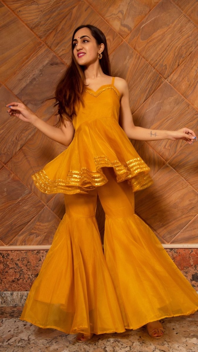 MURAT MUSTARD ORGANZA SHARARA WITH ORGANZA DUPATTA - Pomcha Jaipur