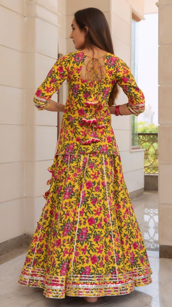 NITARA COTTON HAND BLOCK SKIRT SET - Pomcha Jaipur