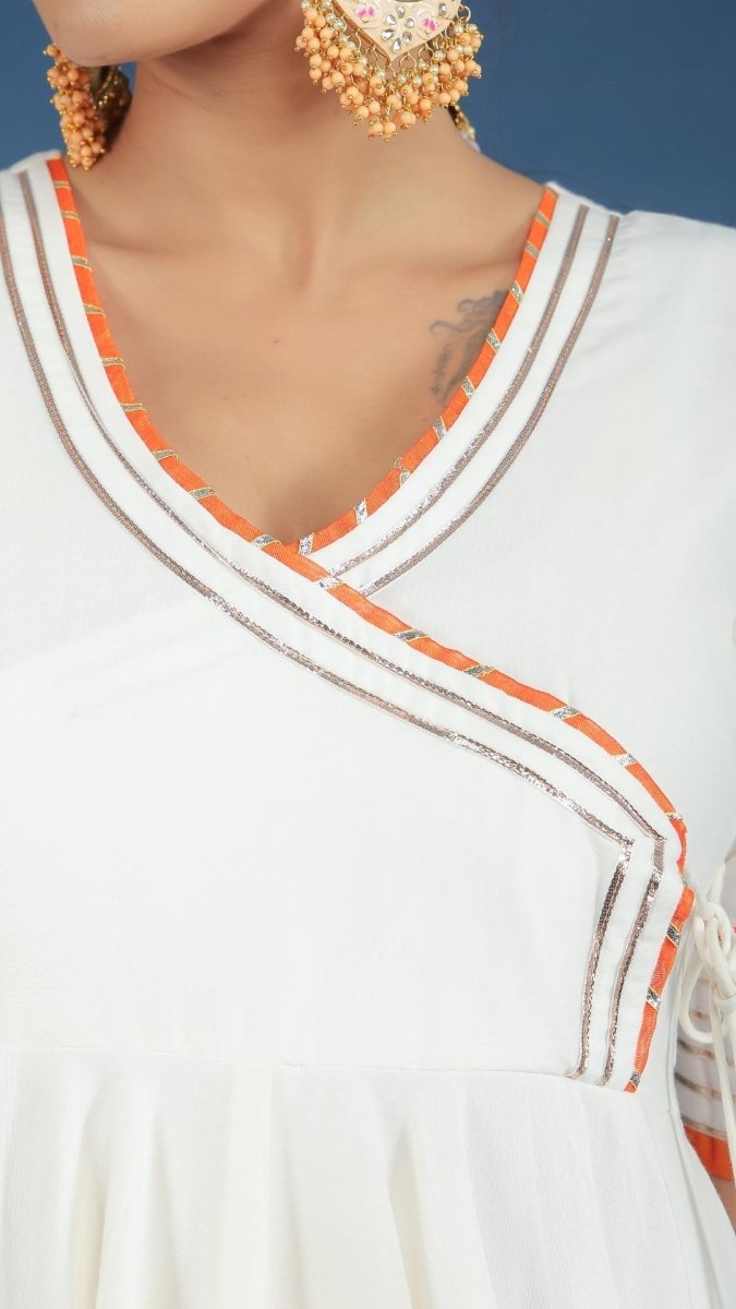 NOOR COTTON SILK OFF WHITE ANGRAKHA SET - Pomcha Jaipur