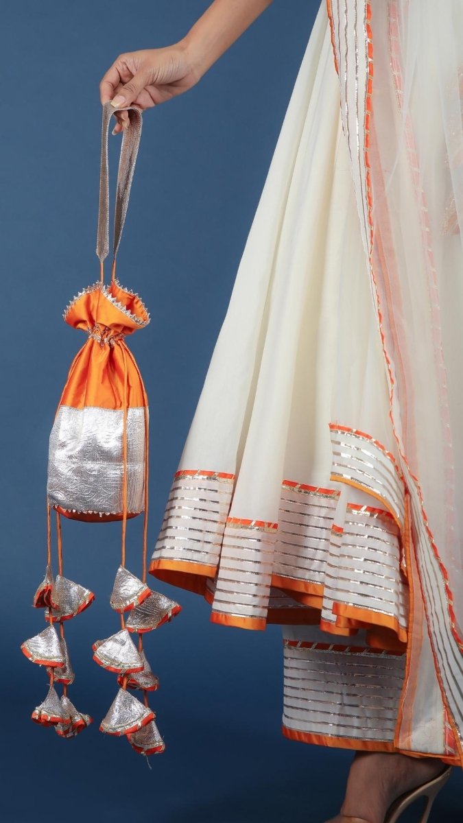 NOOR COTTON SILK OFF WHITE ANGRAKHA SET - Pomcha Jaipur