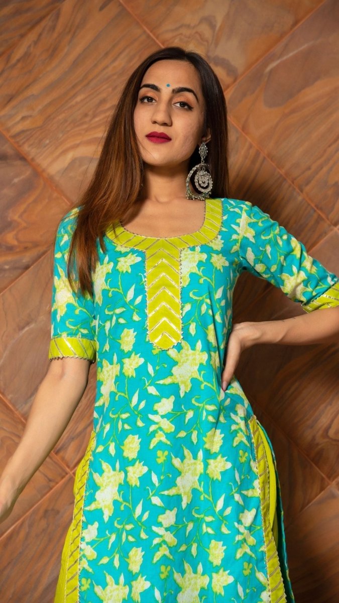 NOOR HAND BLOCK COTTON SUIT SET - Pomcha Jaipur