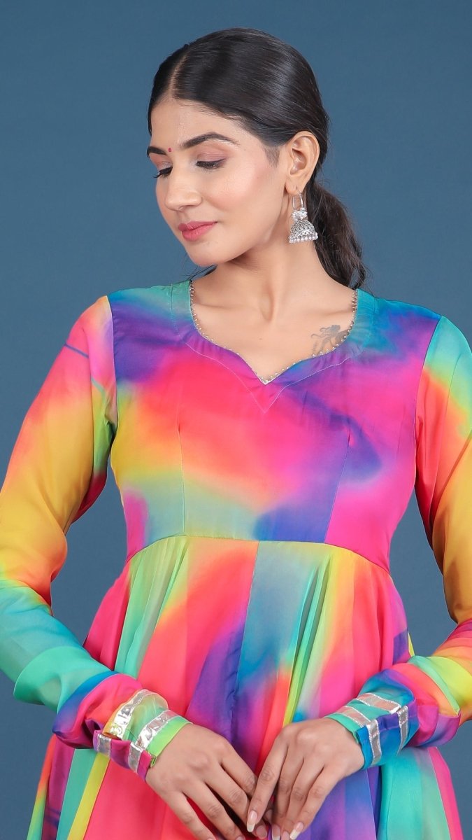 RAINBOW ORGANZA ANARKALI SET - Pomcha Jaipur