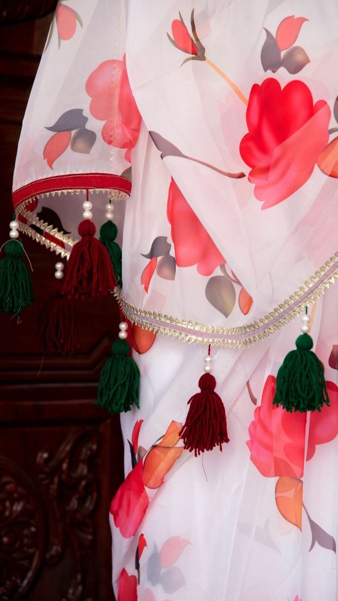 RED PHOOL ORGANZA SAREE - Pomcha Jaipur