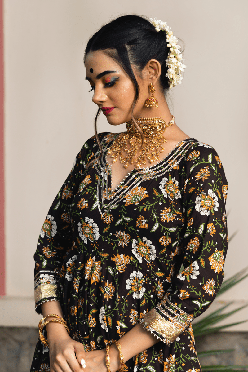 ROOP RANG HAND BLOCK ANARKALI SET - Pomcha Jaipur