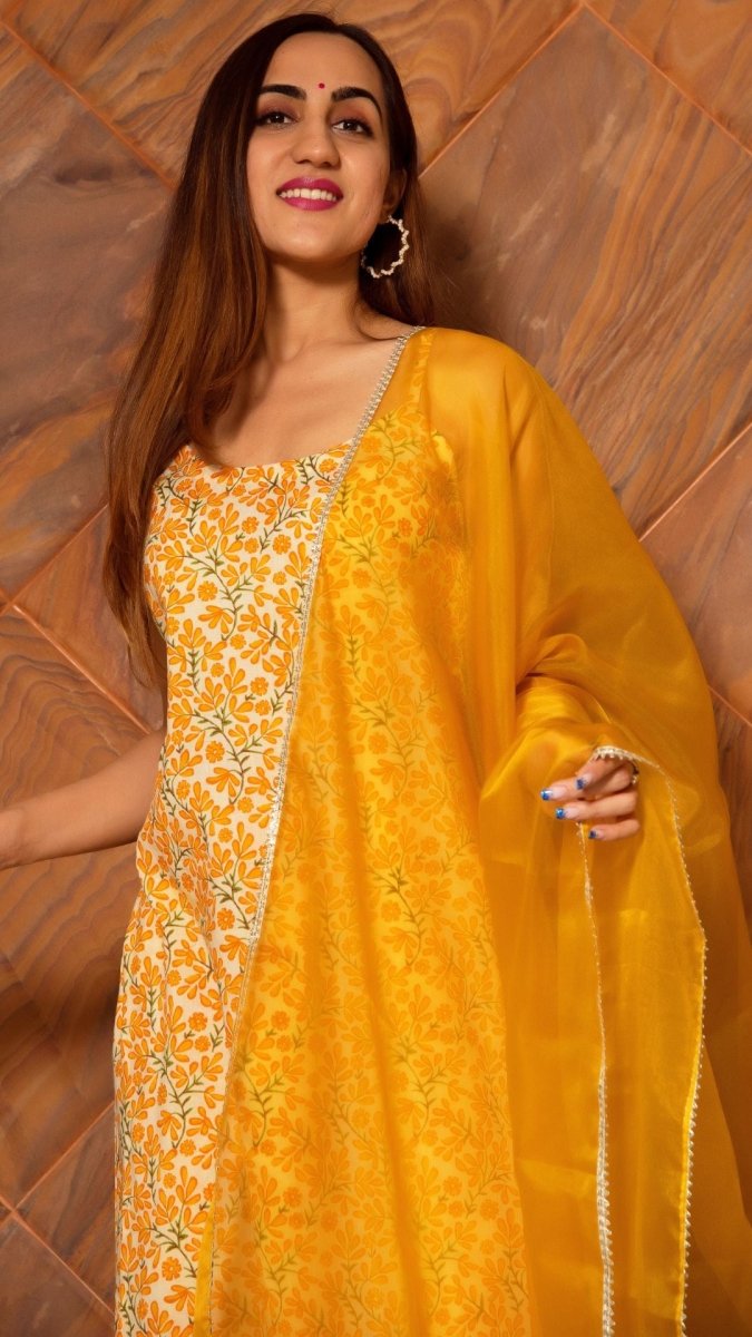 RUHANI MUSTARD COTTON SUIT SET - Pomcha Jaipur