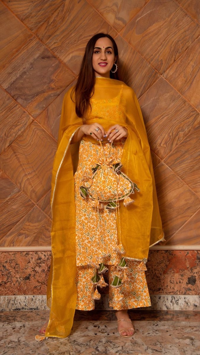 RUHANI MUSTARD COTTON SUIT SET - Pomcha Jaipur