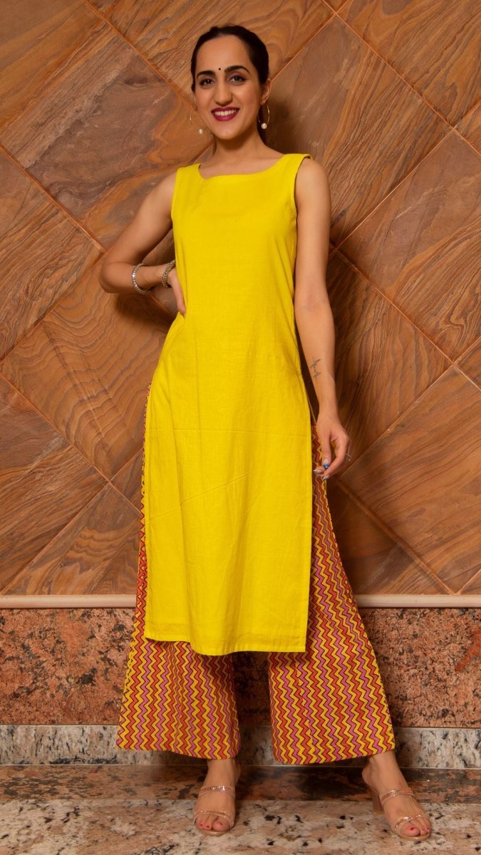 SIYA YELLOW COTTON SUIT SET - Pomcha Jaipur