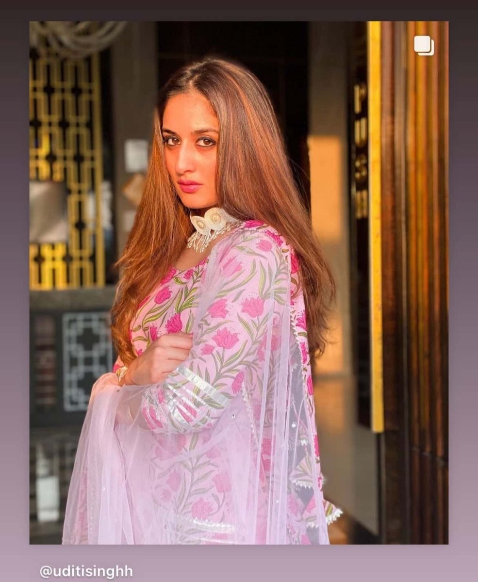TULSI PINK COTTON HAND BLOCK SKIRT SET WITH SOFT NET DUPATTA - Pomcha Jaipur
