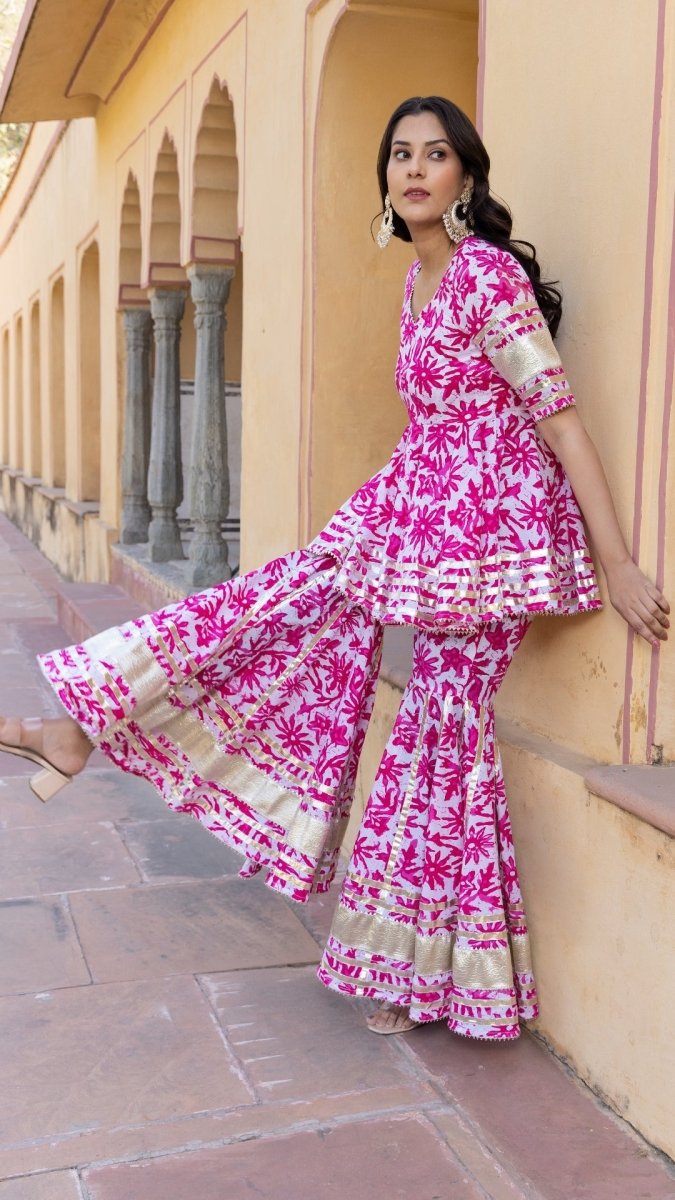 WHITE LILLY COTTON SHARARA SET - Pomcha Jaipur