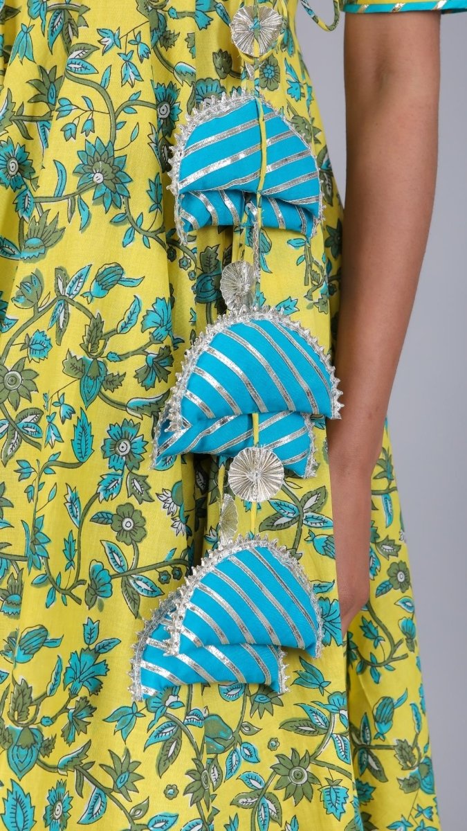 YELLOW PAISELY JAAL COTTON ANGRAKHA SET - Pomcha Jaipur