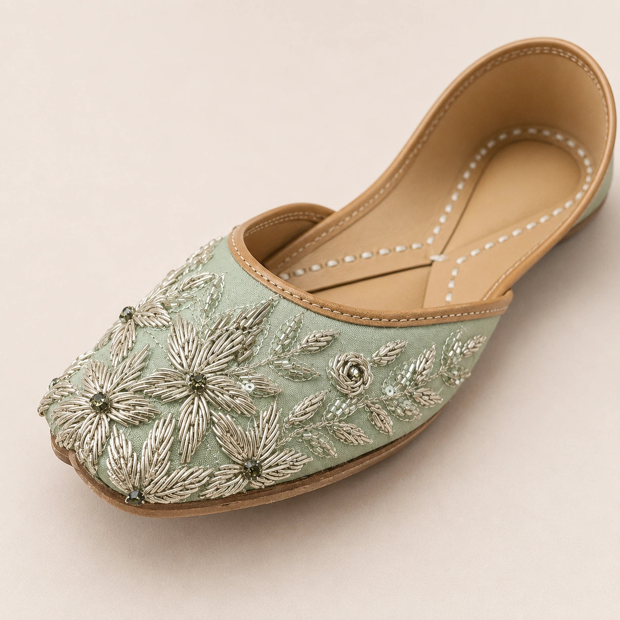 PALE MINT DABKA & SEQUIN EMBROIDERED JUTTI FOR WOMEN