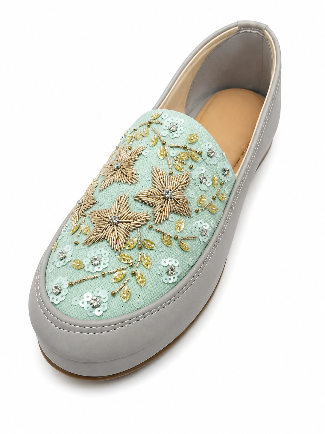 PASTEL BLUE EMBROIDERED SLIP-ON SHOES FOR WOMEN