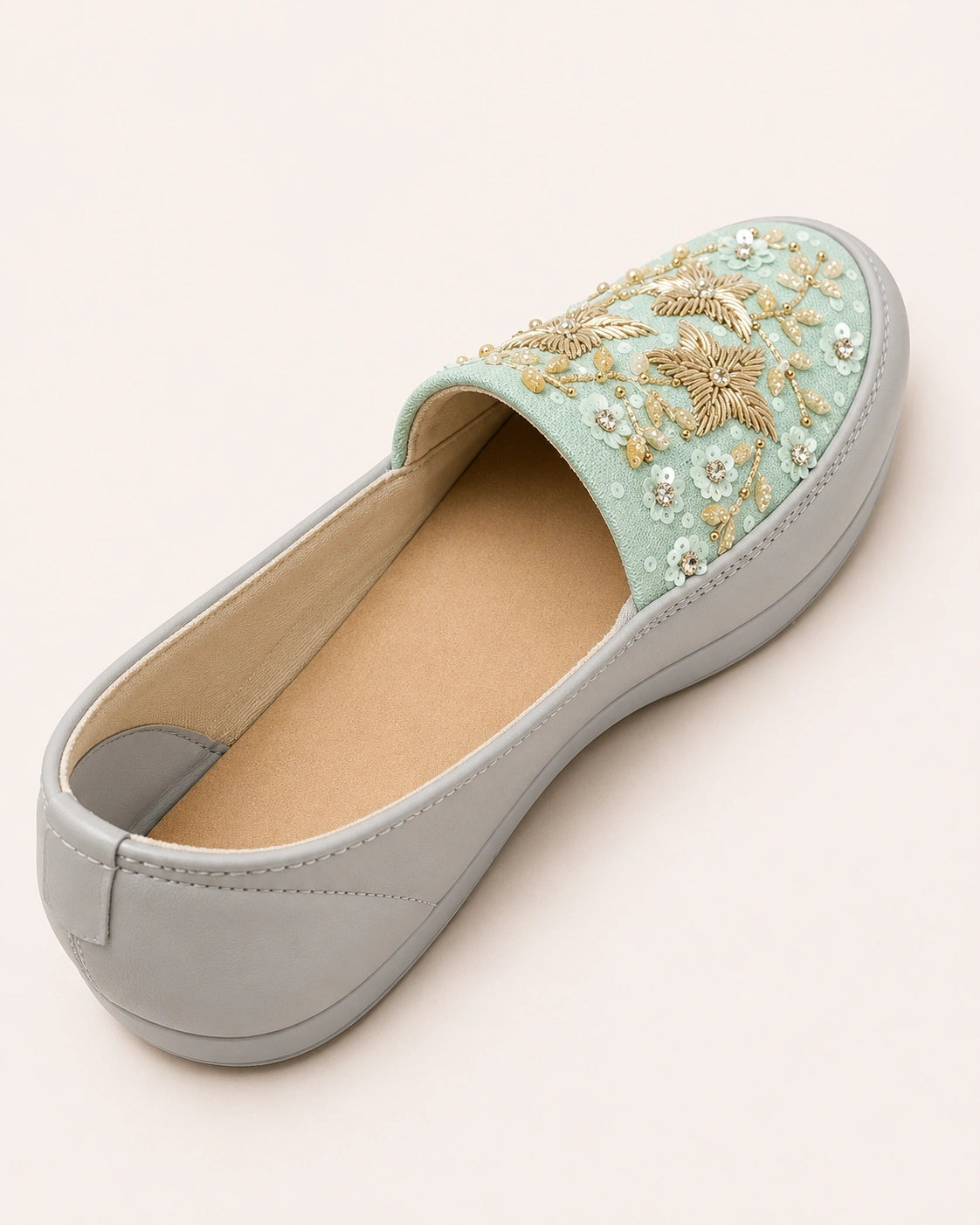 PASTEL BLUE EMBROIDERED SLIP-ON SHOES FOR WOMEN