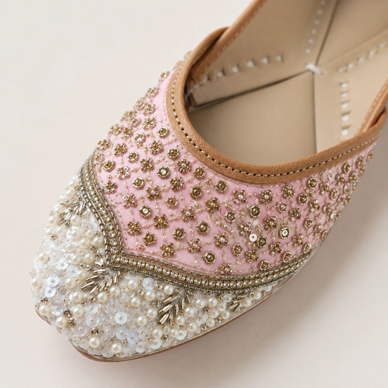 PASTEL PINK BEADED & SEQUIN JUTTI FOR WOMEN