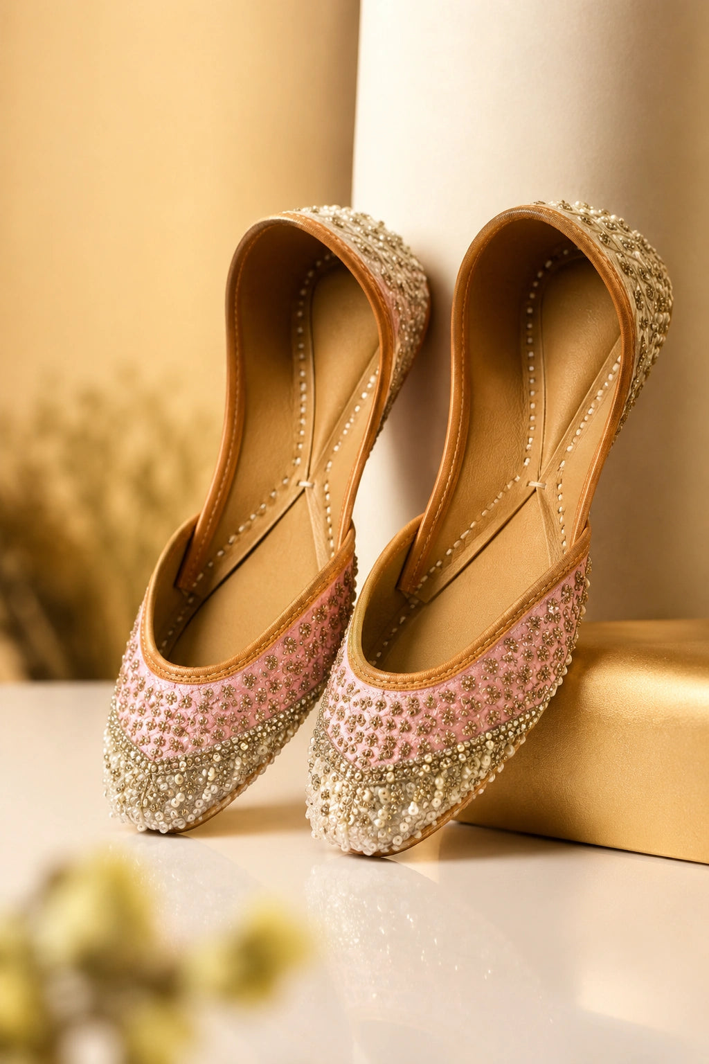 PASTEL PINK BEADED & SEQUIN JUTTI FOR WOMEN