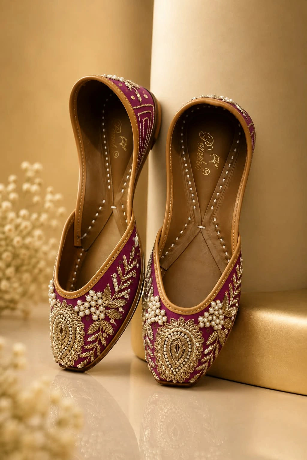 RANI PINK EMBROIDERED & BEADED JUTTI FOR WOMEN