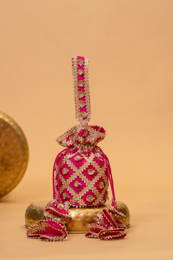 RAANI PINK GOTA PATTI POTLI BAG