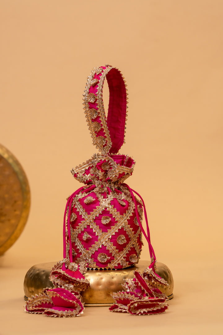 RAANI PINK GOTA PATTI POTLI BAG