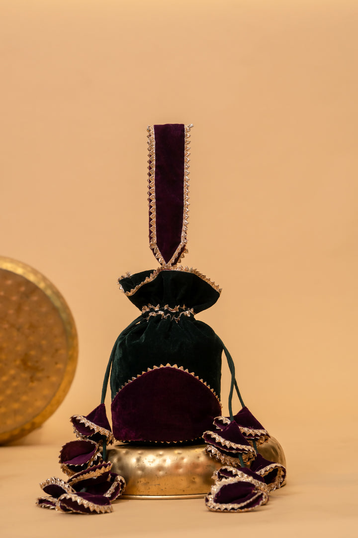 SHAHI NOOR VELVET GOTA POTLI BAG
