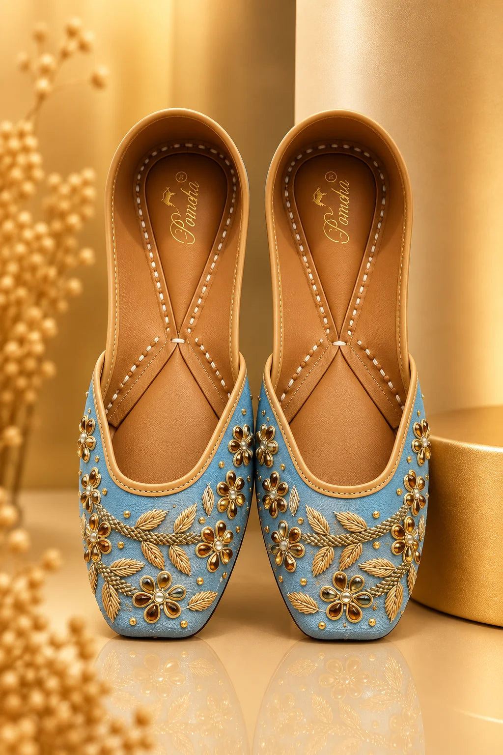 POWDER BLUE HANDWORK JUTTIS FOR WOMEN
