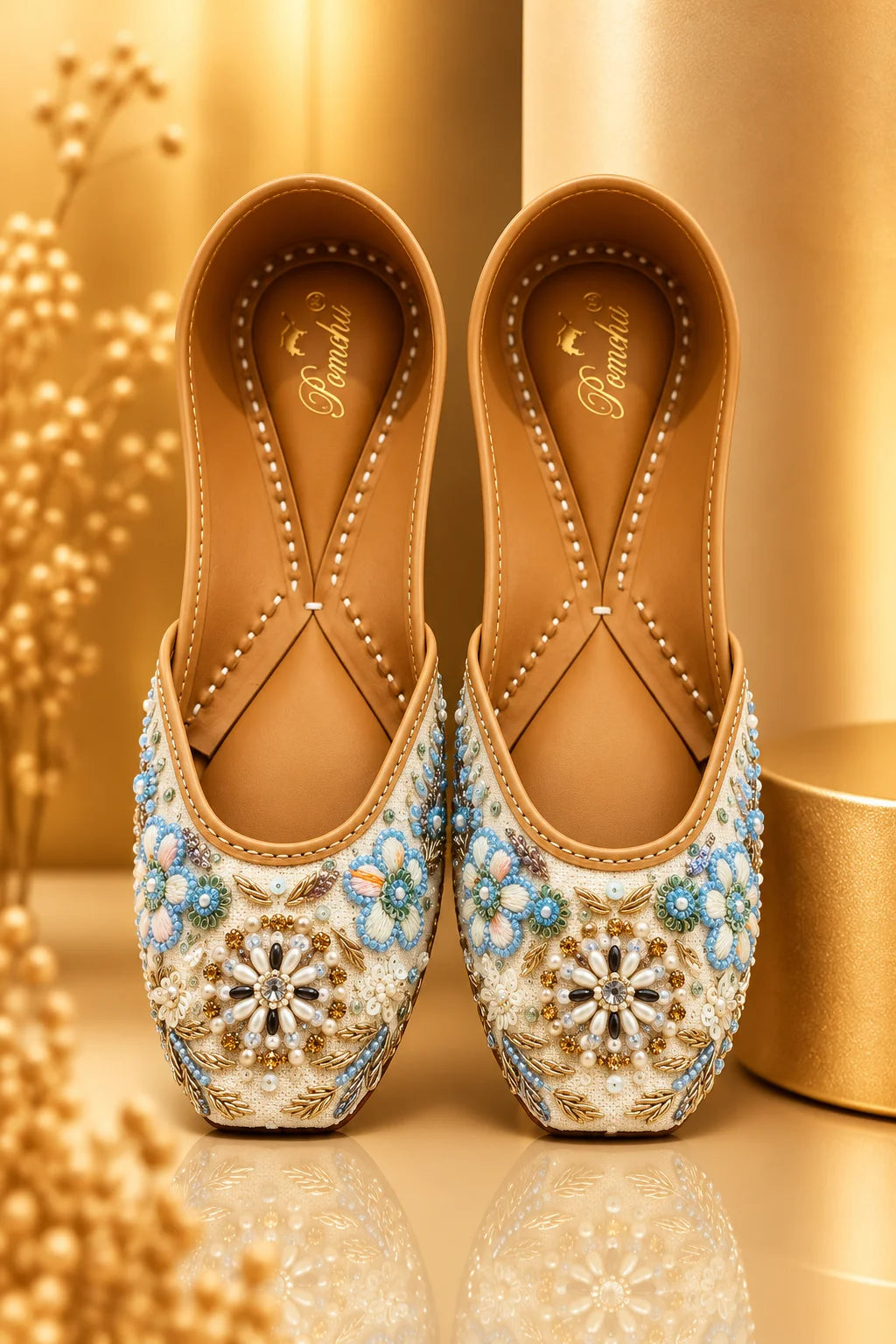 CREAM ROYALE HANDWORK JUTTIS FOR WOMEN