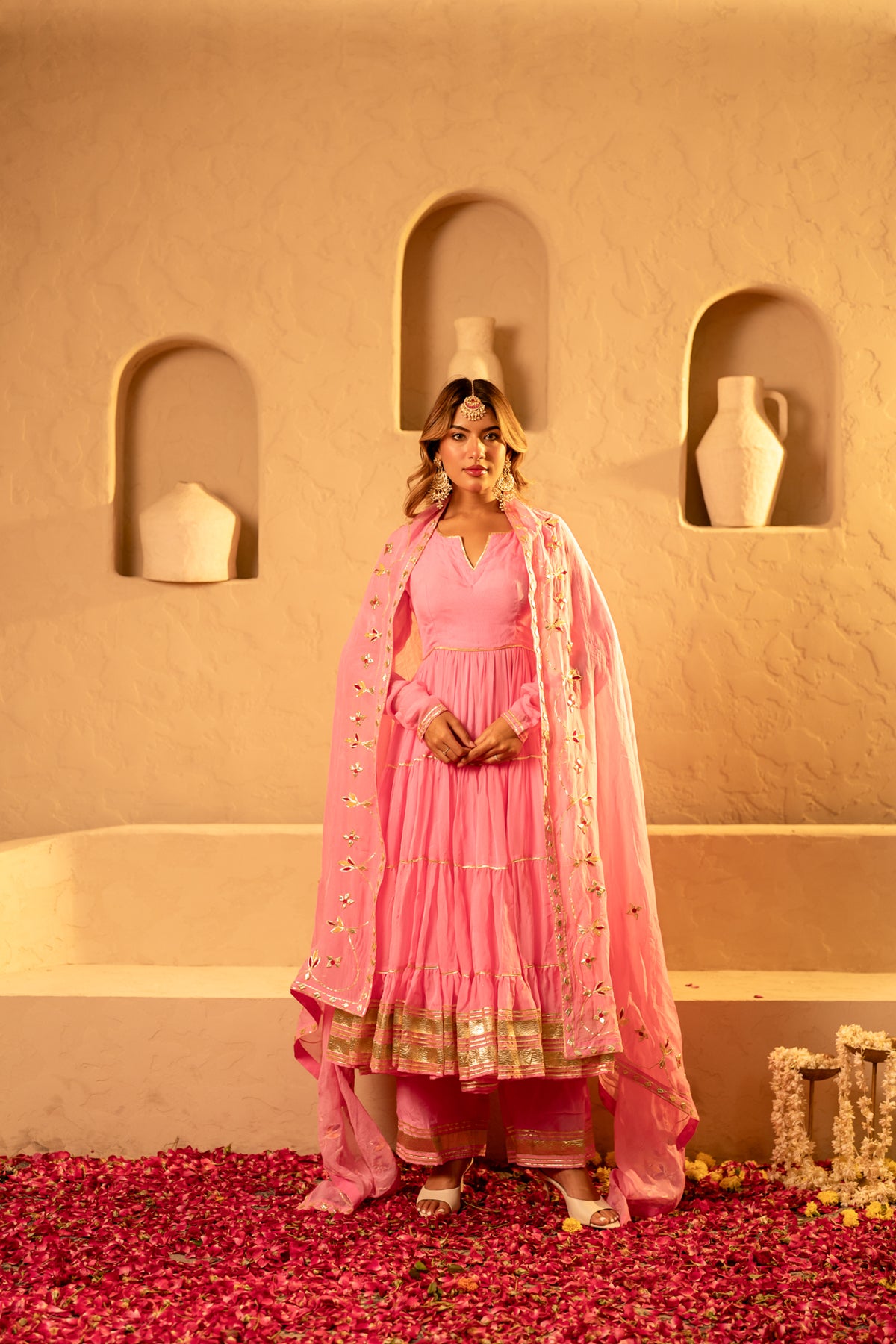 GOTTA BAZAR GULAABI GOTA LAYERED ANARKALI SET