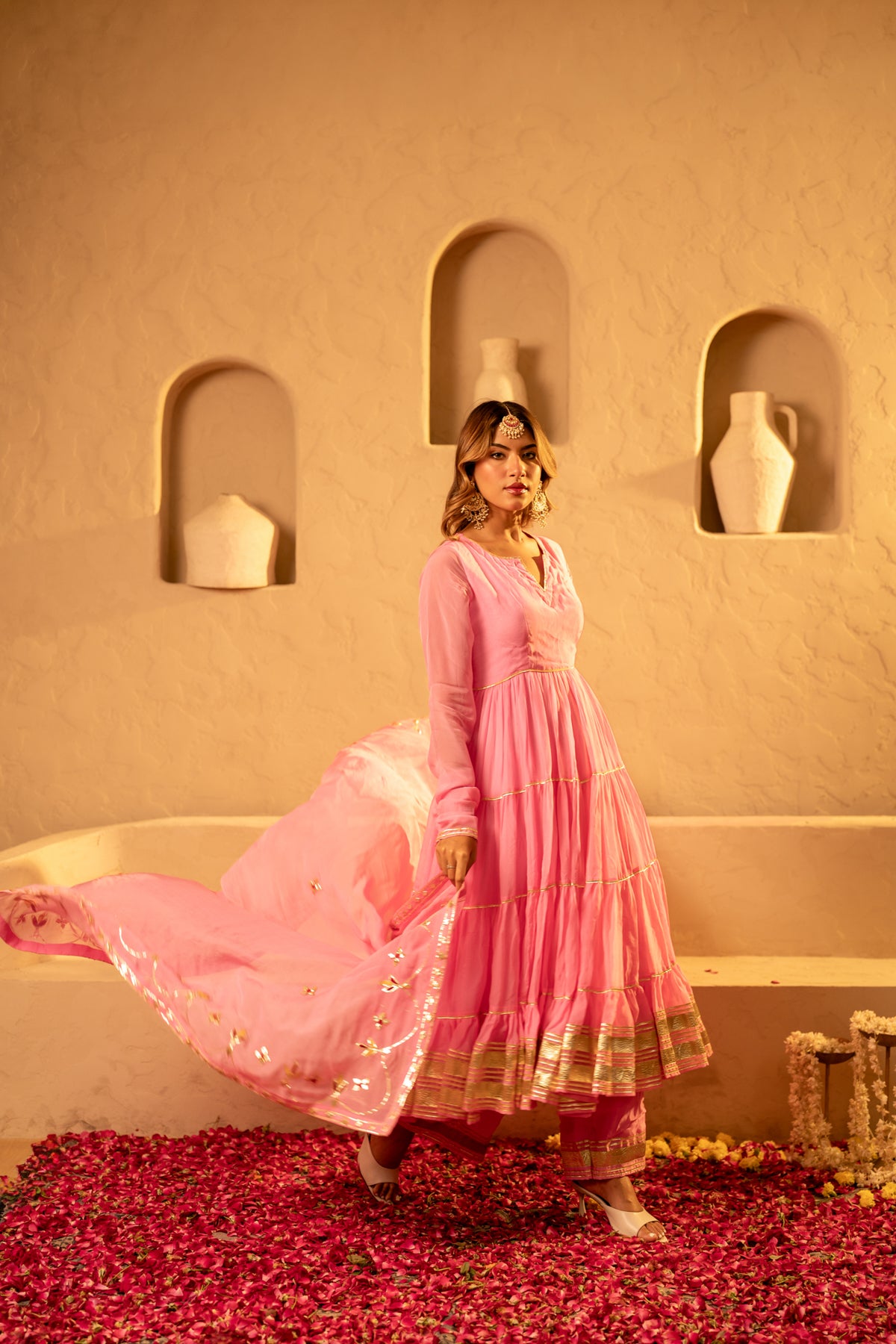 GOTTA BAZAR GULAABI GOTA LAYERED ANARKALI SET