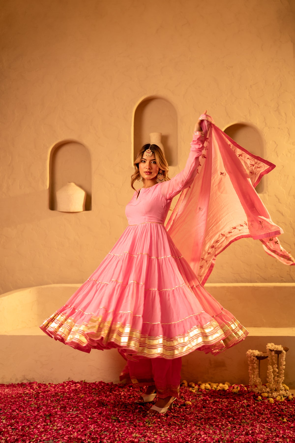 GOTTA BAZAR GULAABI GOTA LAYERED ANARKALI SET