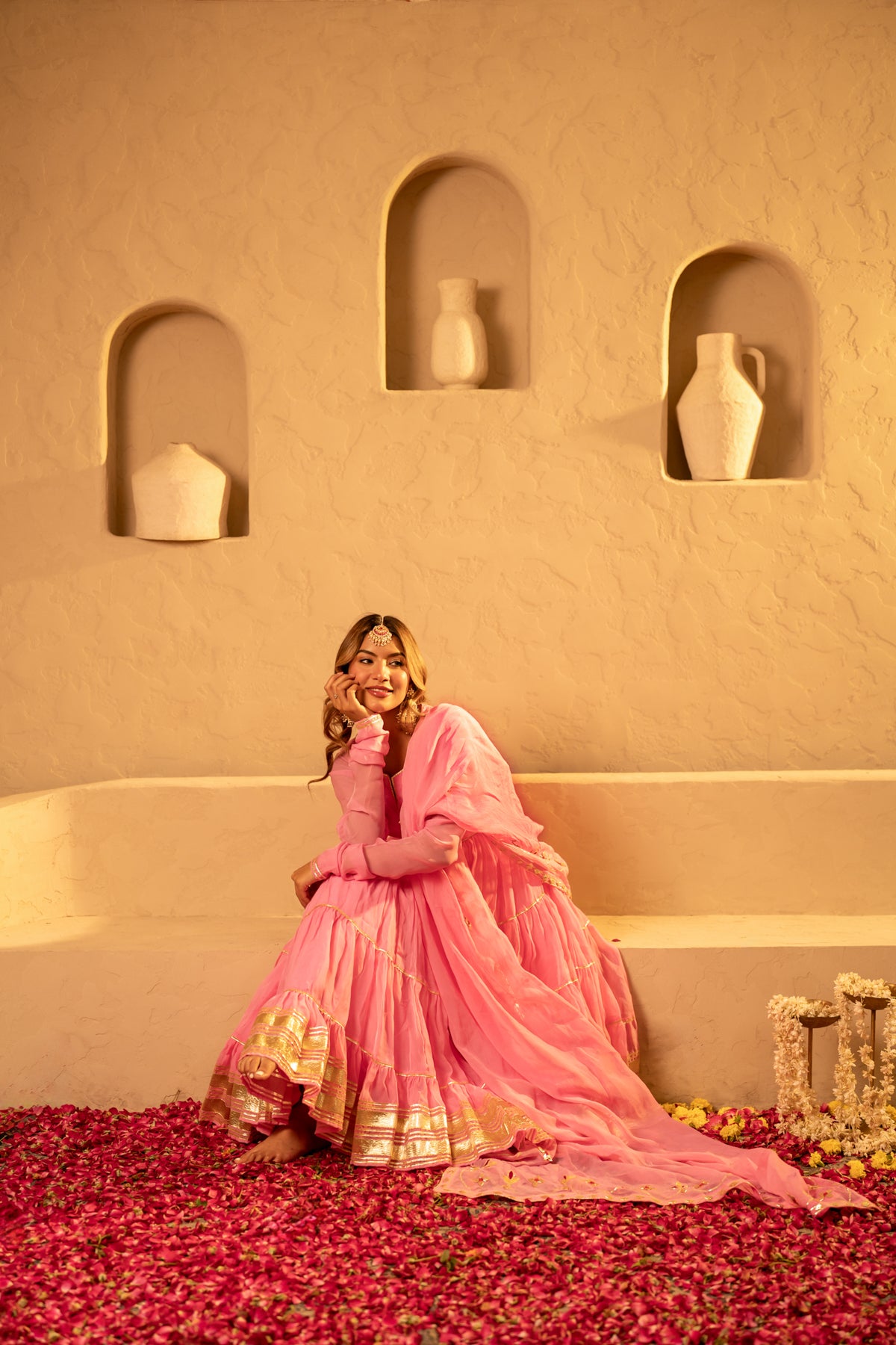 GOTTA BAZAR GULAABI GOTA LAYERED ANARKALI SET