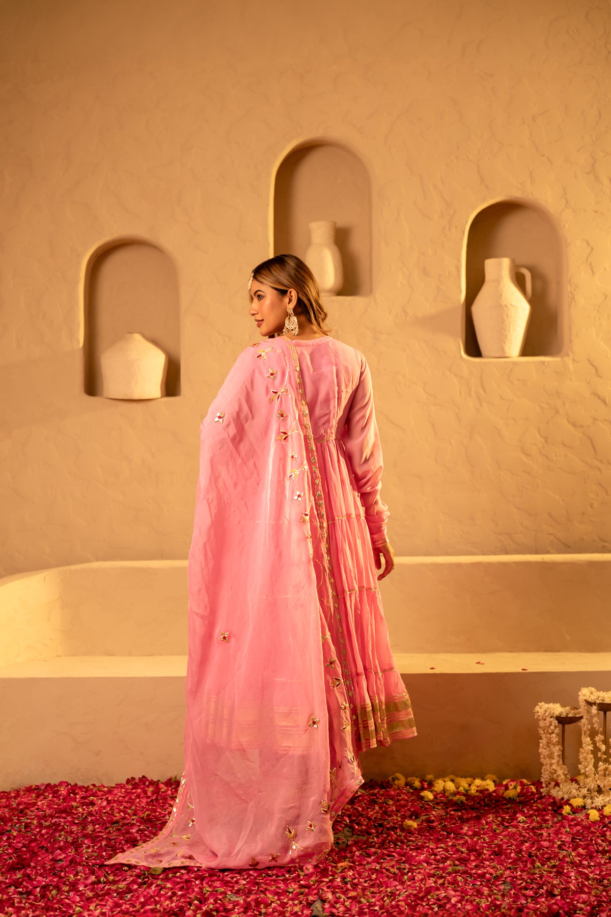 GOTTA BAZAR GULAABI GOTA LAYERED ANARKALI SET