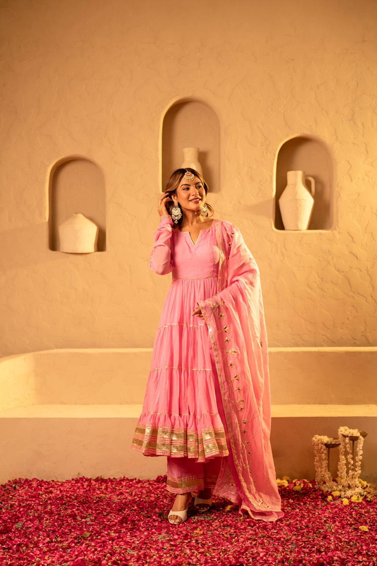 GOTTA BAZAR GULAABI GOTA LAYERED ANARKALI SET