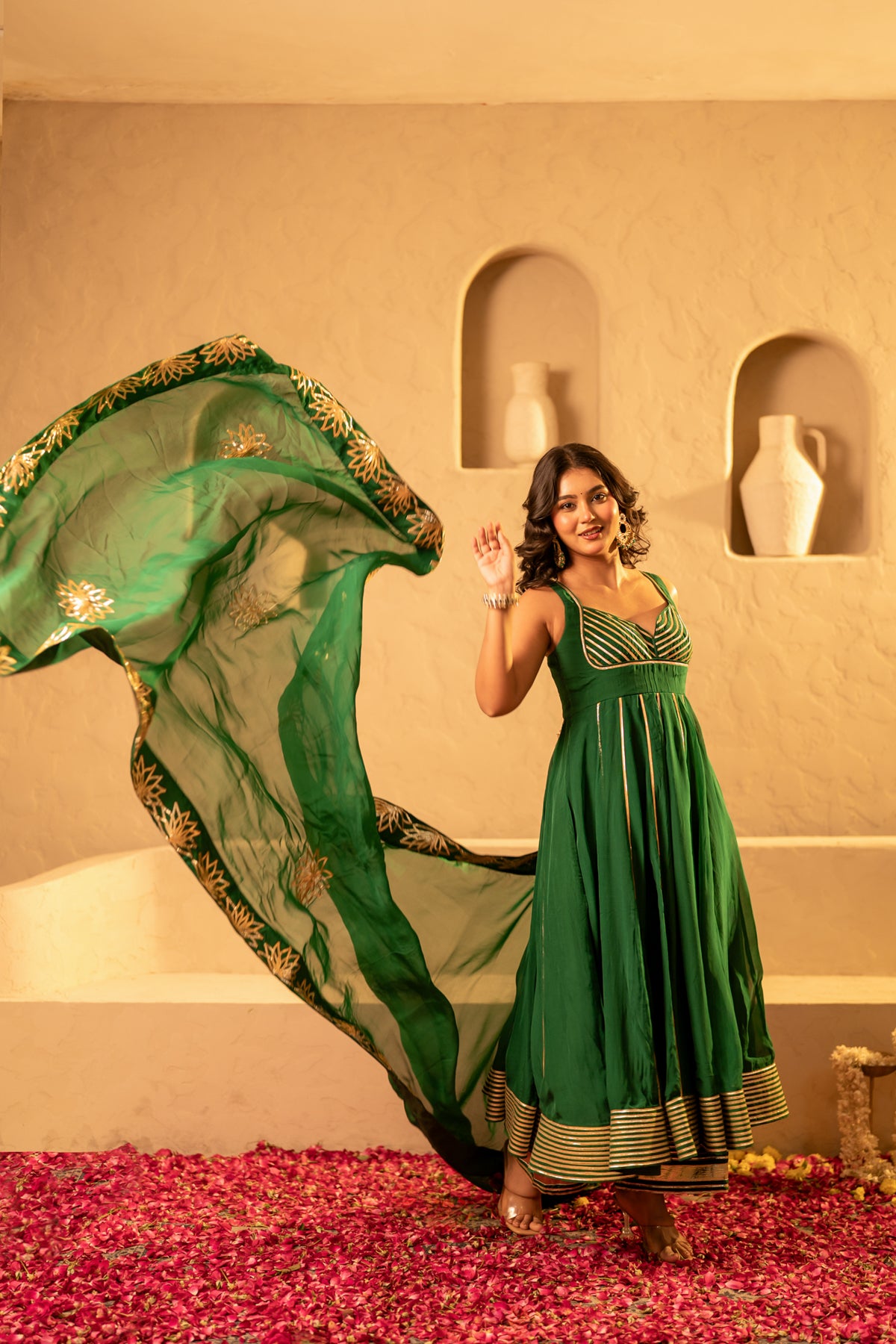 GOTTA BAZAR SAAWAN HARIYALI ORGANZA  HANDWORK GOTA PATTI  ANARKALI SET