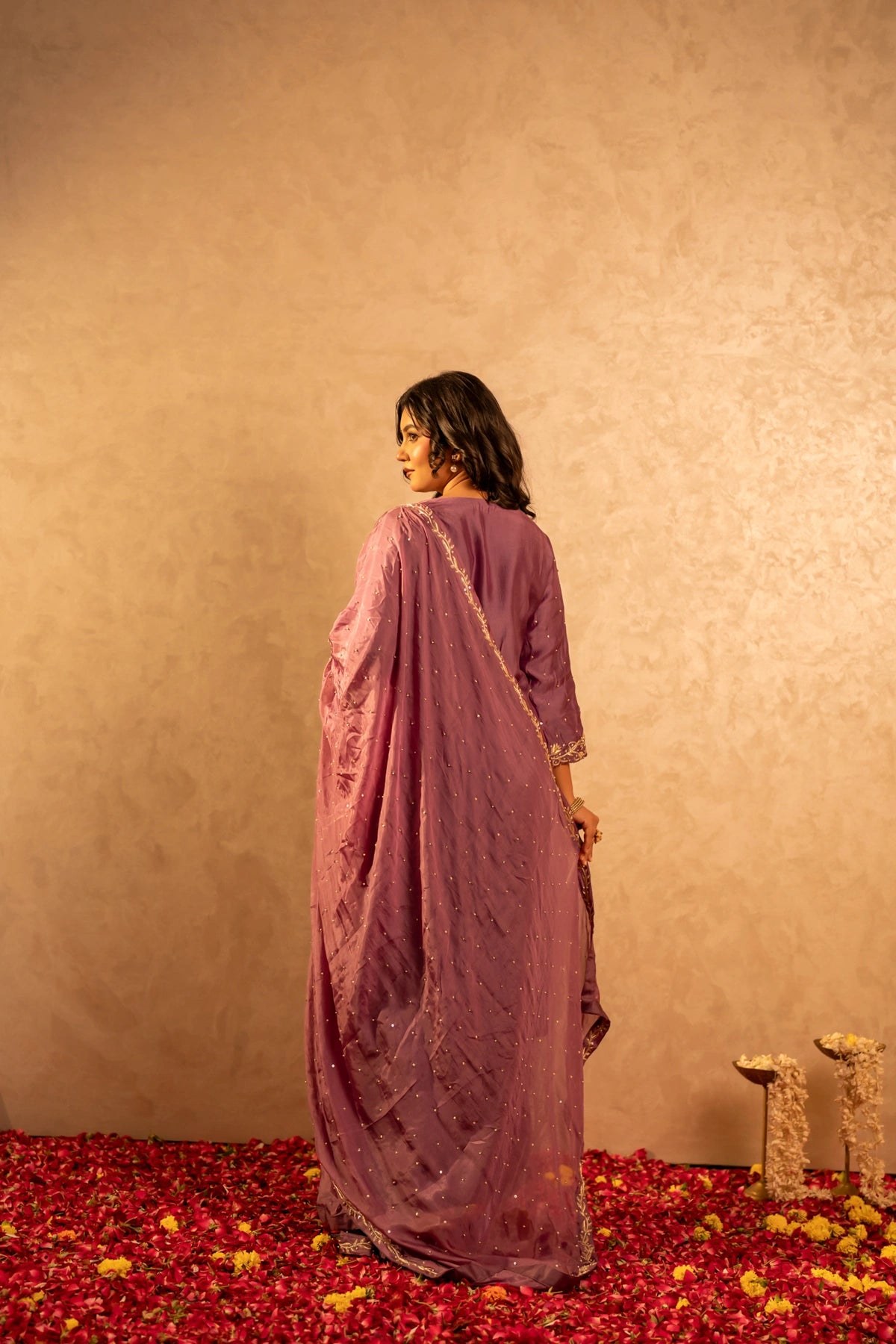 GOTTA BAZAR TWO TONE JAMUNI SILK ZARDOZI HANDWORK STRAIGHT SUIT SET WITH SILK DUPATTA