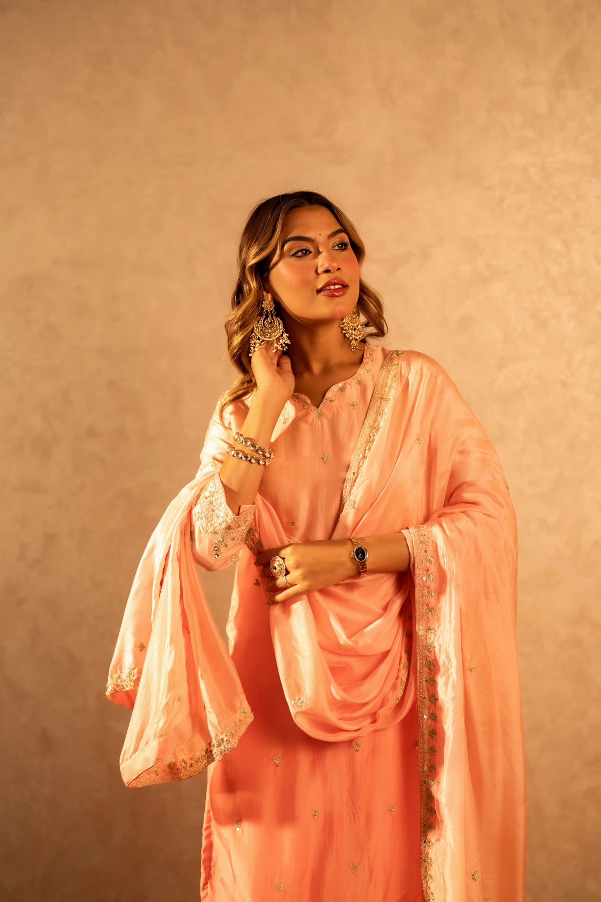 GOTTA BAZAR TWO TONE PEACH SILK ZARDOZI HANDWORK STRAIGHT SUIT WITH SILK DUPATTA