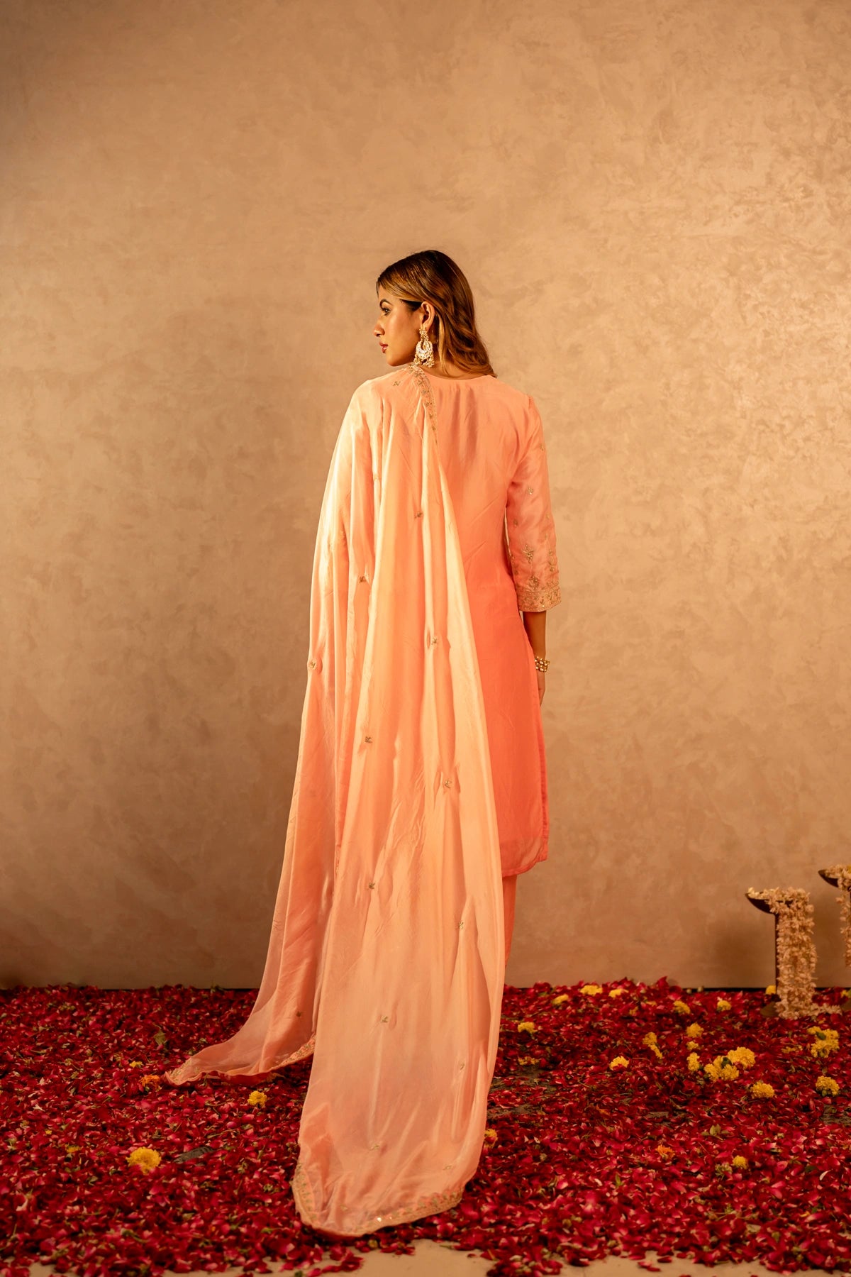 GOTTA BAZAR TWO TONE PEACH SILK ZARDOZI HANDWORK STRAIGHT SUIT WITH SILK DUPATTA