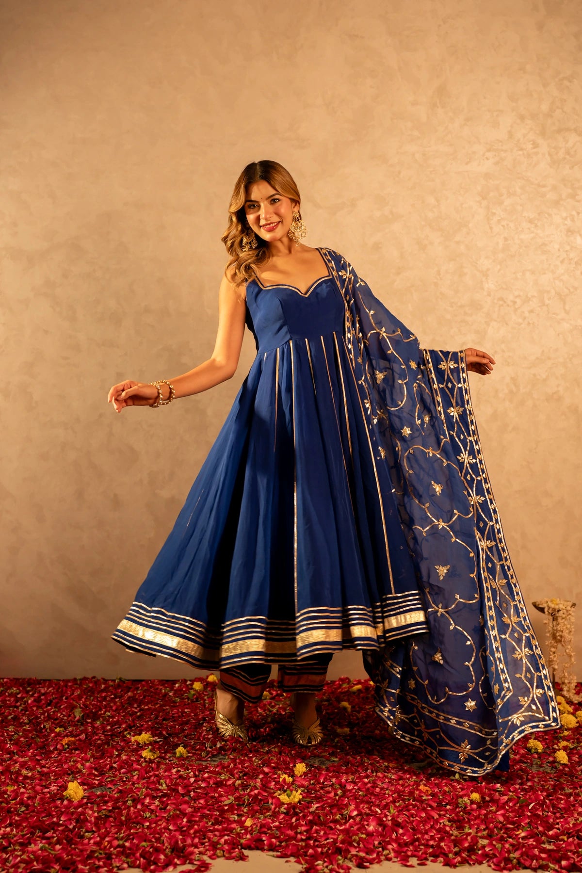 GOTTA BAZAR MAYURA GOTA ORGANZA ANARKALI SET WITH JAAL DUPATTA