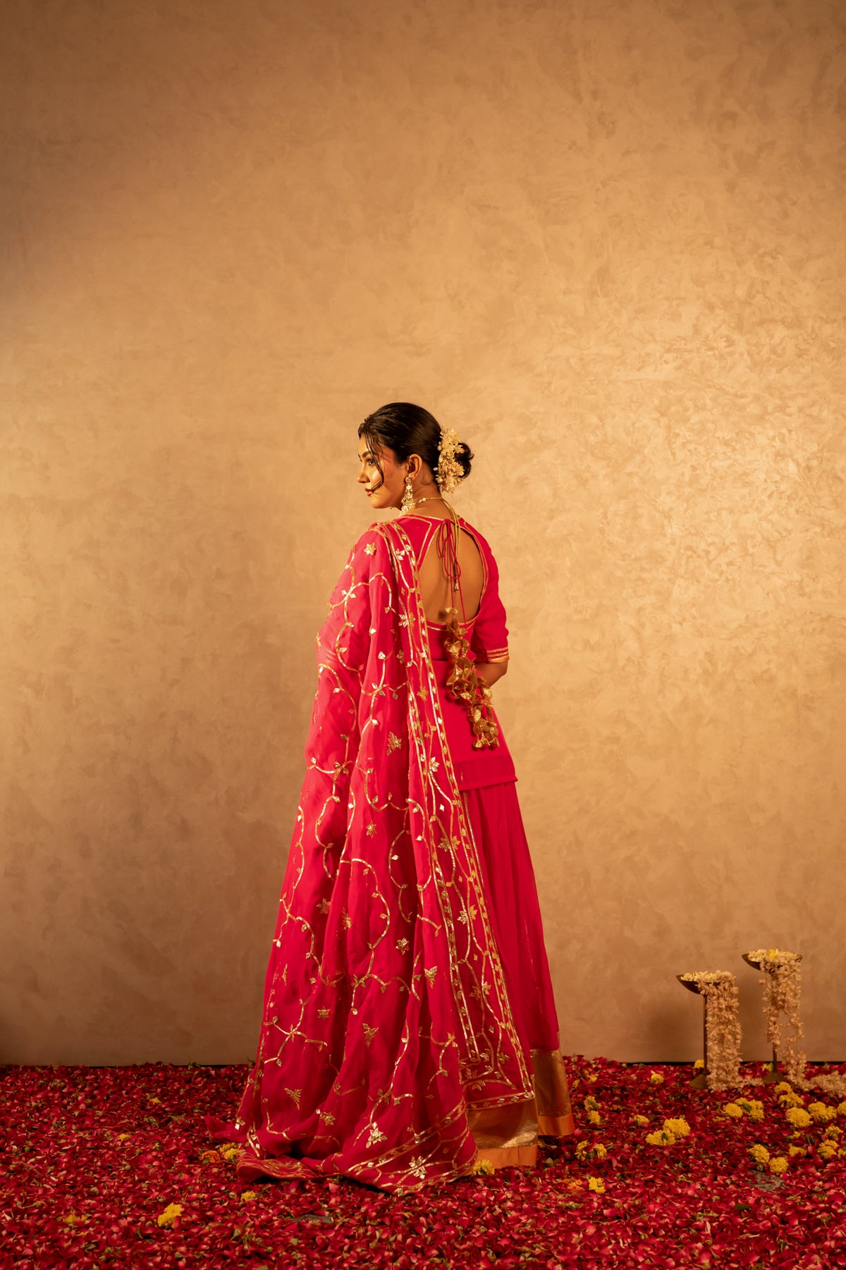 GOTTA BAZAR RANI PINK ORGANZA GOTA PATTI KURTA SKIRT SET WITH ORGANZA JAAL DUPATTA