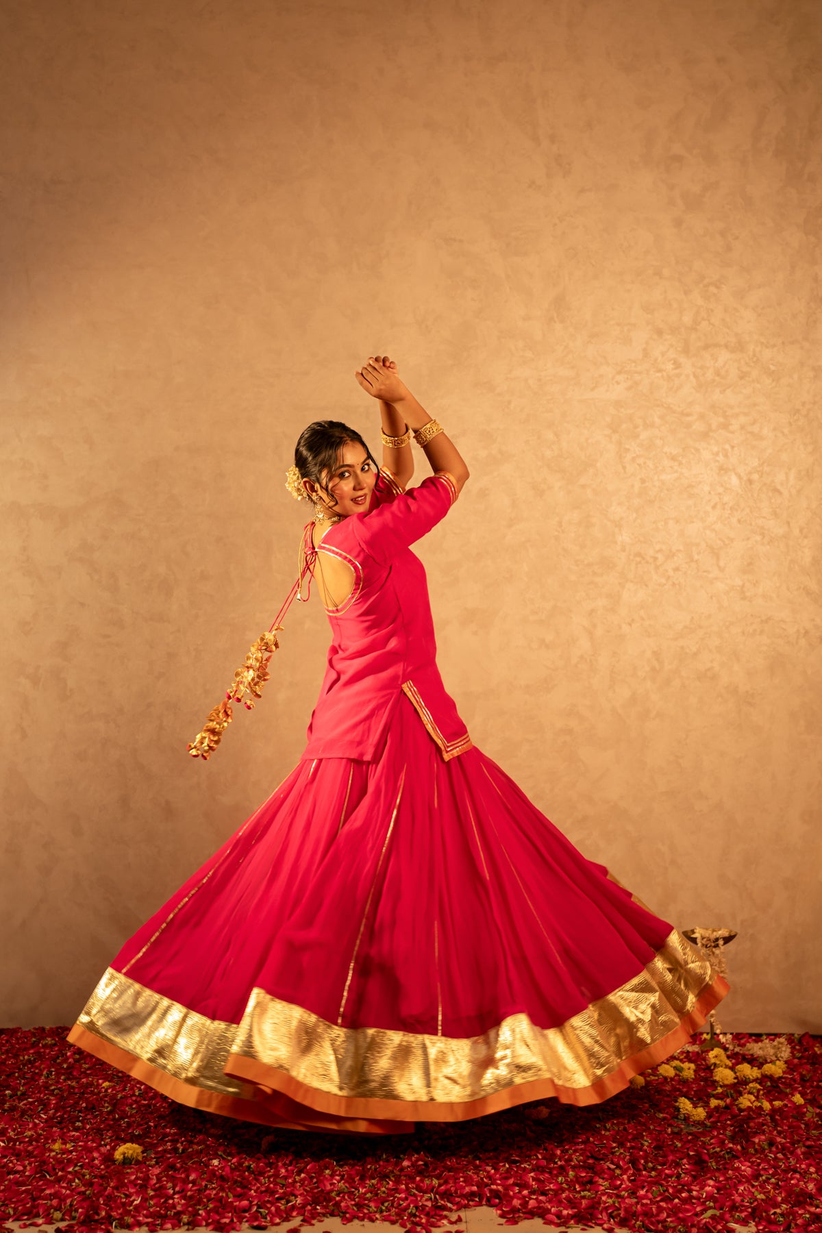 GOTTA BAZAR RANI PINK ORGANZA GOTA PATTI KURTA SKIRT SET WITH ORGANZA JAAL DUPATTA