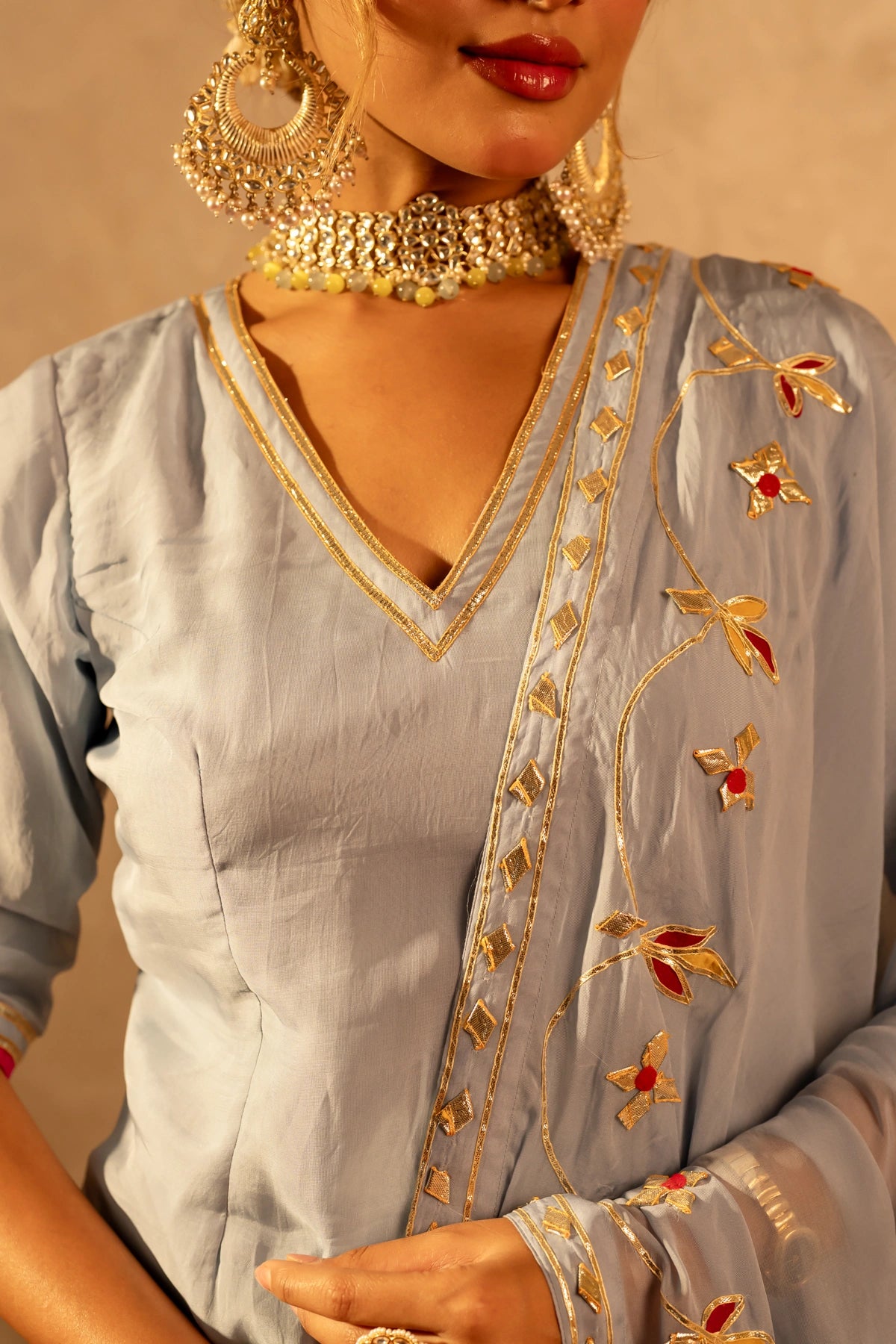 GOTTA BAZAR POWDER BLUE GOTA PATTI KURTA SET WITH KURTA SET WITH JAAL DUPATTA