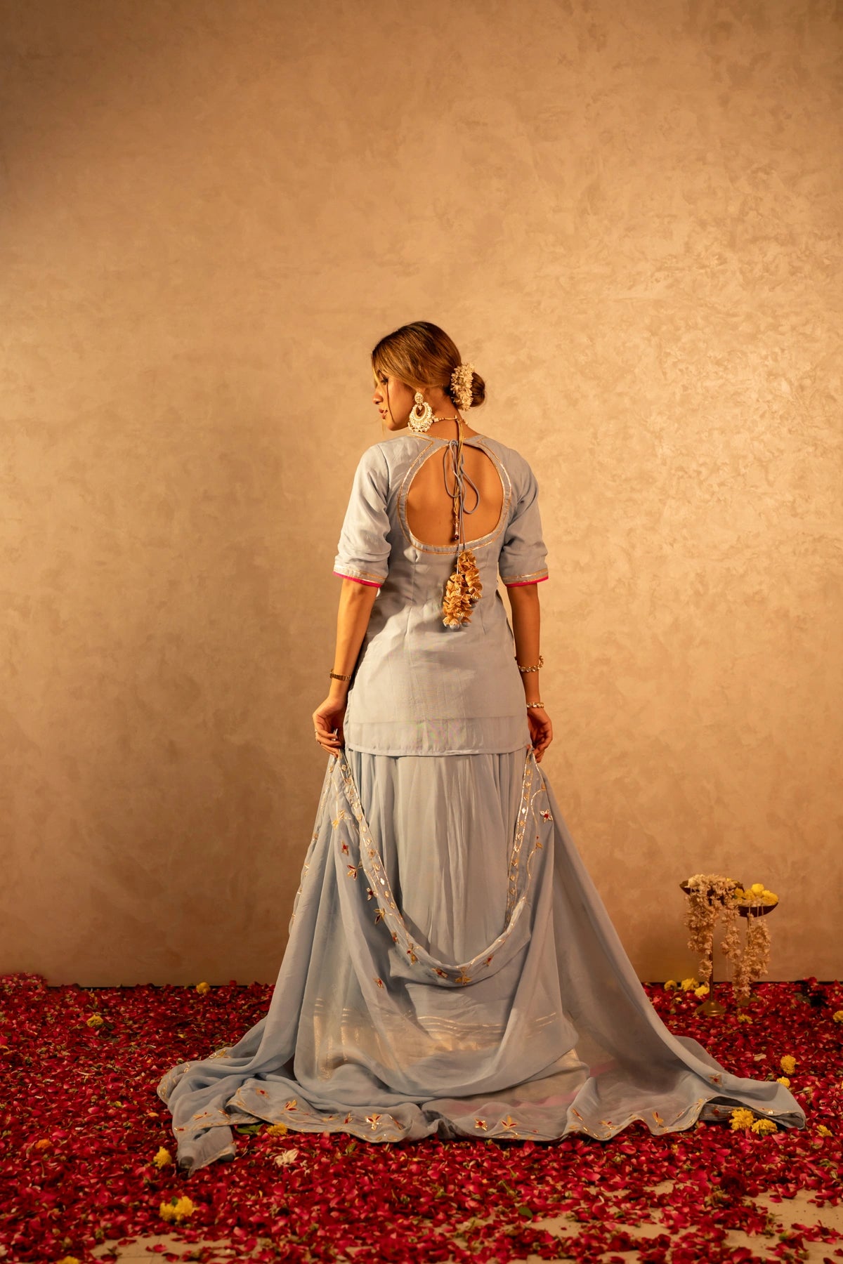 GOTTA BAZAR POWDER BLUE GOTA PATTI KURTA SET WITH KURTA SET WITH JAAL DUPATTA