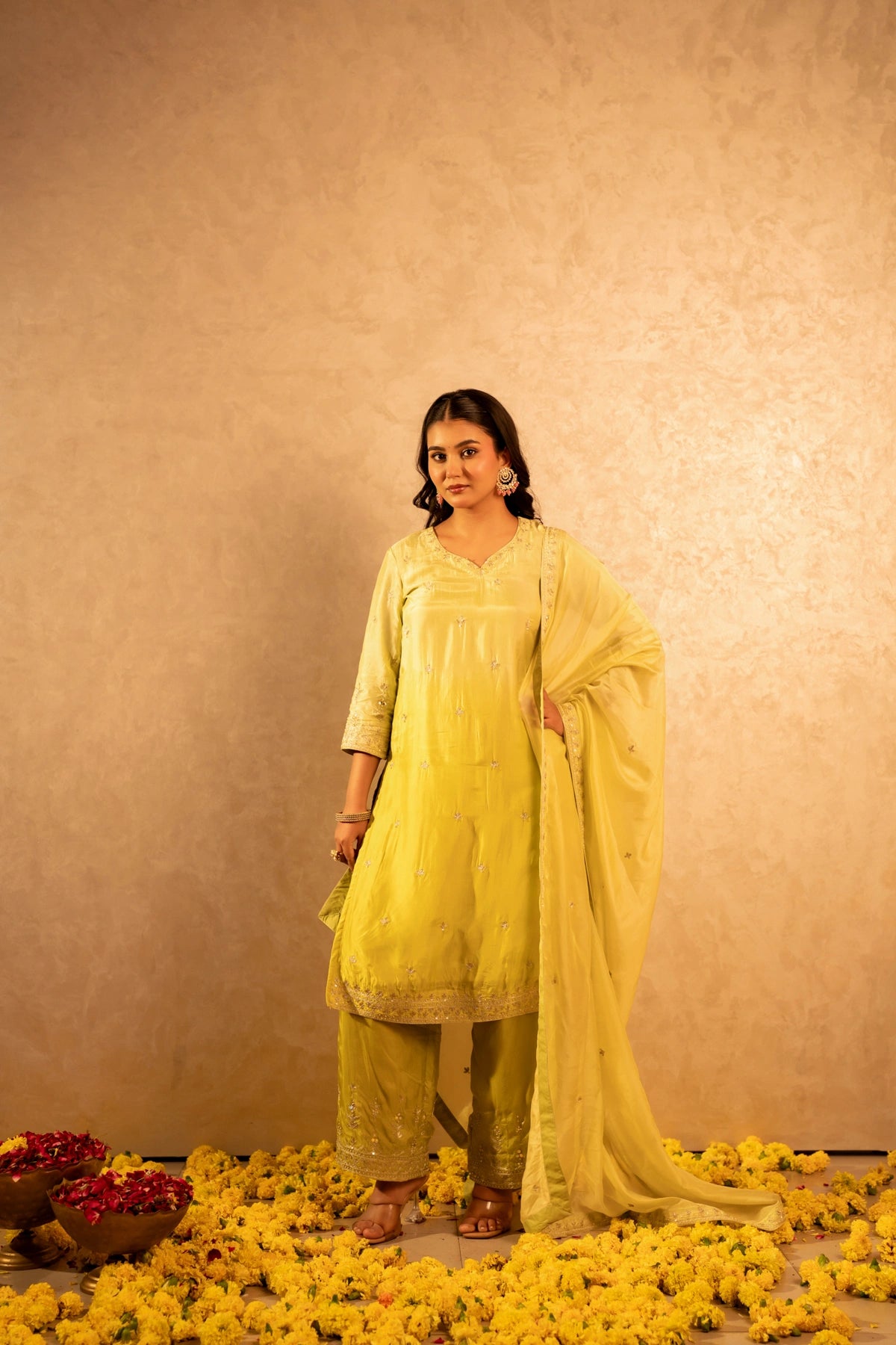 GOTTA BAZAR TWO TONE PEET SILK ZARDOZI HANDWORK STRAIGHT SUIT SET
