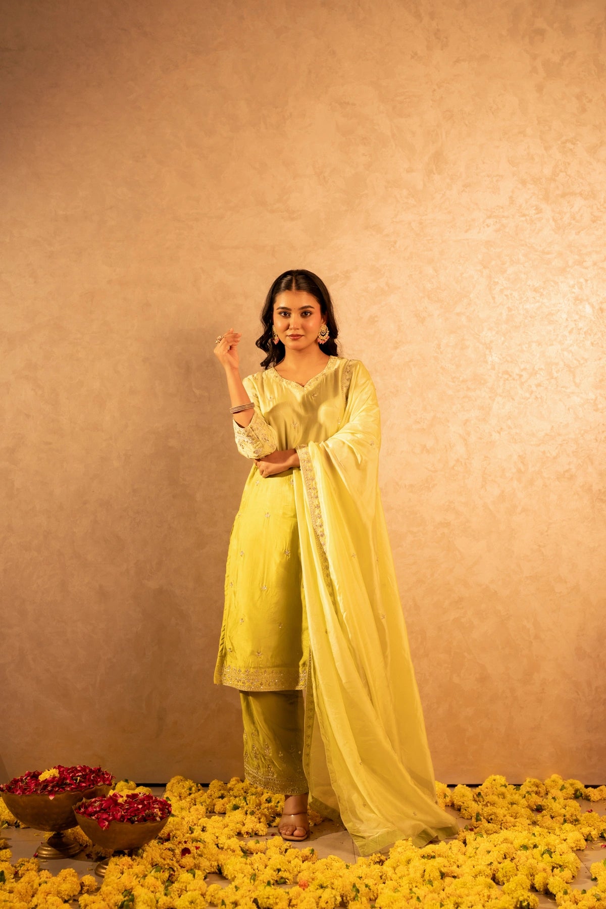 GOTTA BAZAR TWO TONE PEET SILK ZARDOZI HANDWORK STRAIGHT SUIT SET