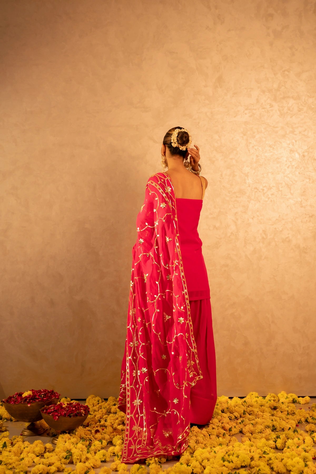 GOTTA BAZAR GULABI ORGANZA GOTA PATTI FARSI SALWAR SUT WITH JAAL DUPATTA