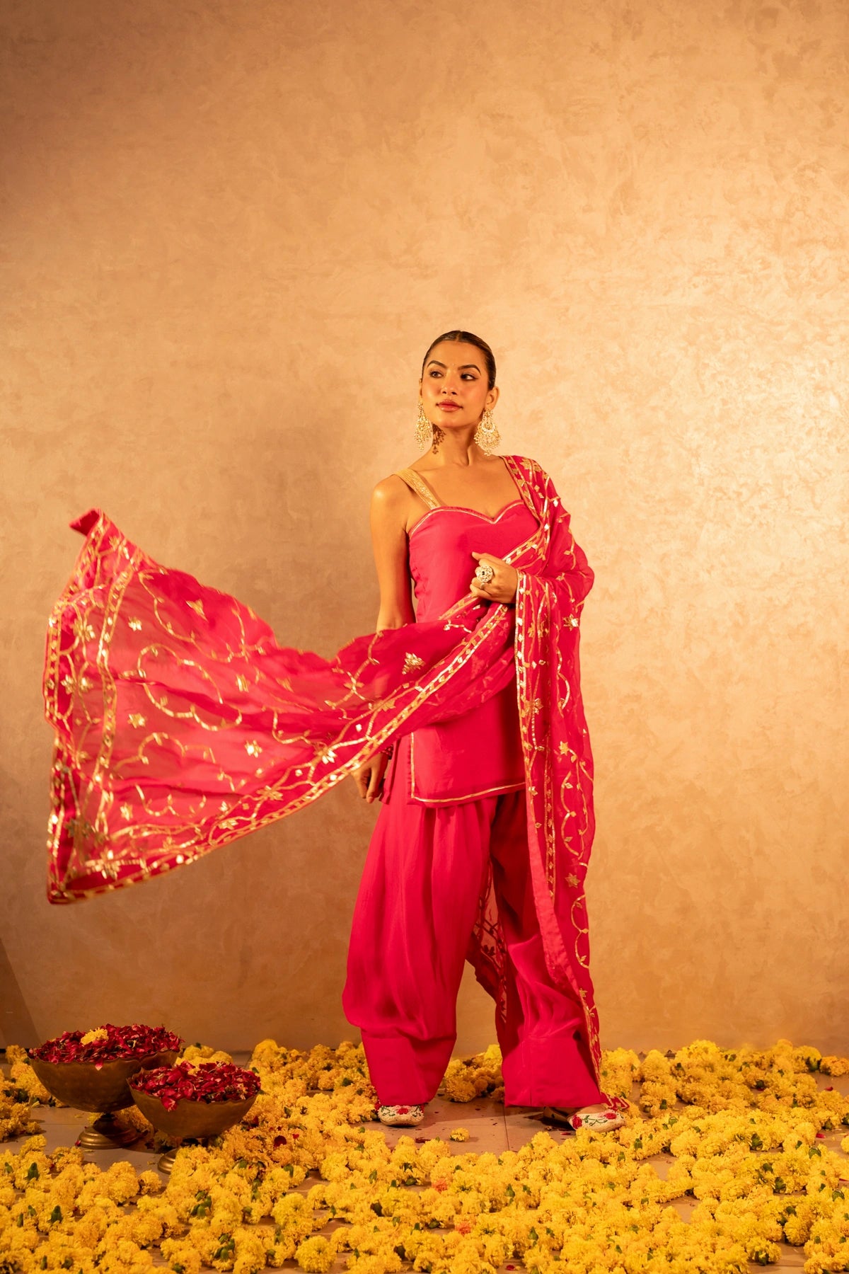 GOTTA BAZAR GULABI ORGANZA GOTA PATTI FARSI SALWAR SUT WITH JAAL DUPATTA