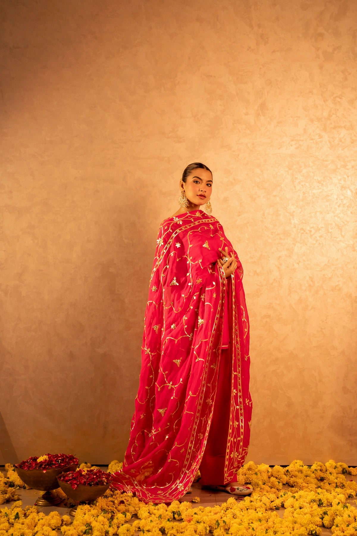 GOTTA BAZAR GULABI ORGANZA GOTA PATTI FARSI SALWAR SUT WITH JAAL DUPATTA