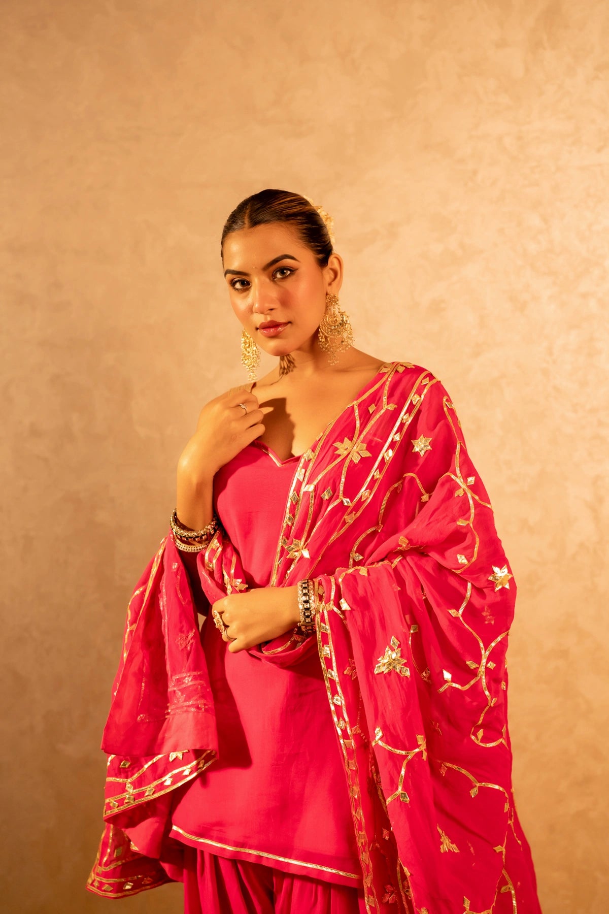 GOTTA BAZAR GULABI ORGANZA GOTA PATTI FARSI SALWAR SUT WITH JAAL DUPATTA
