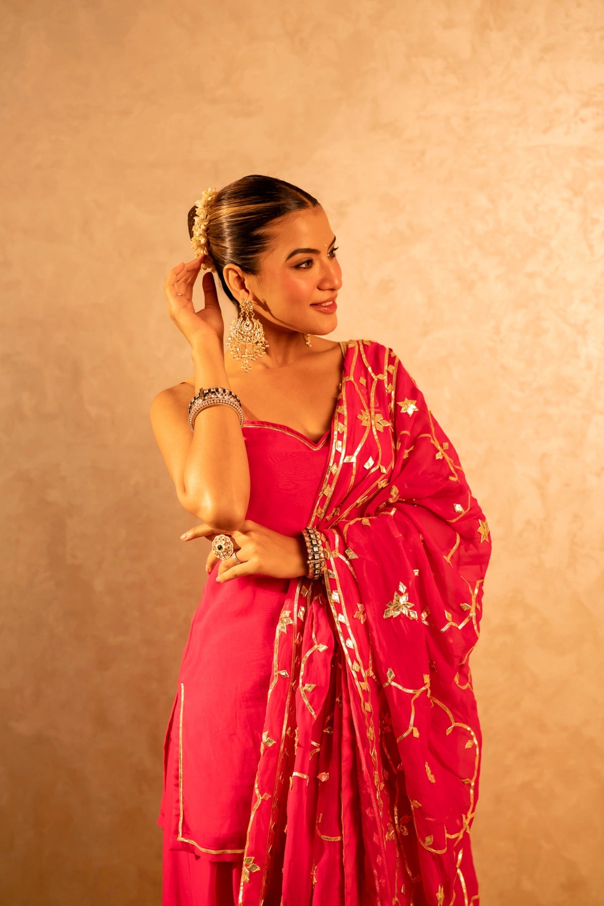 GOTTA BAZAR GULABI ORGANZA GOTA PATTI FARSI SALWAR SUT WITH JAAL DUPATTA